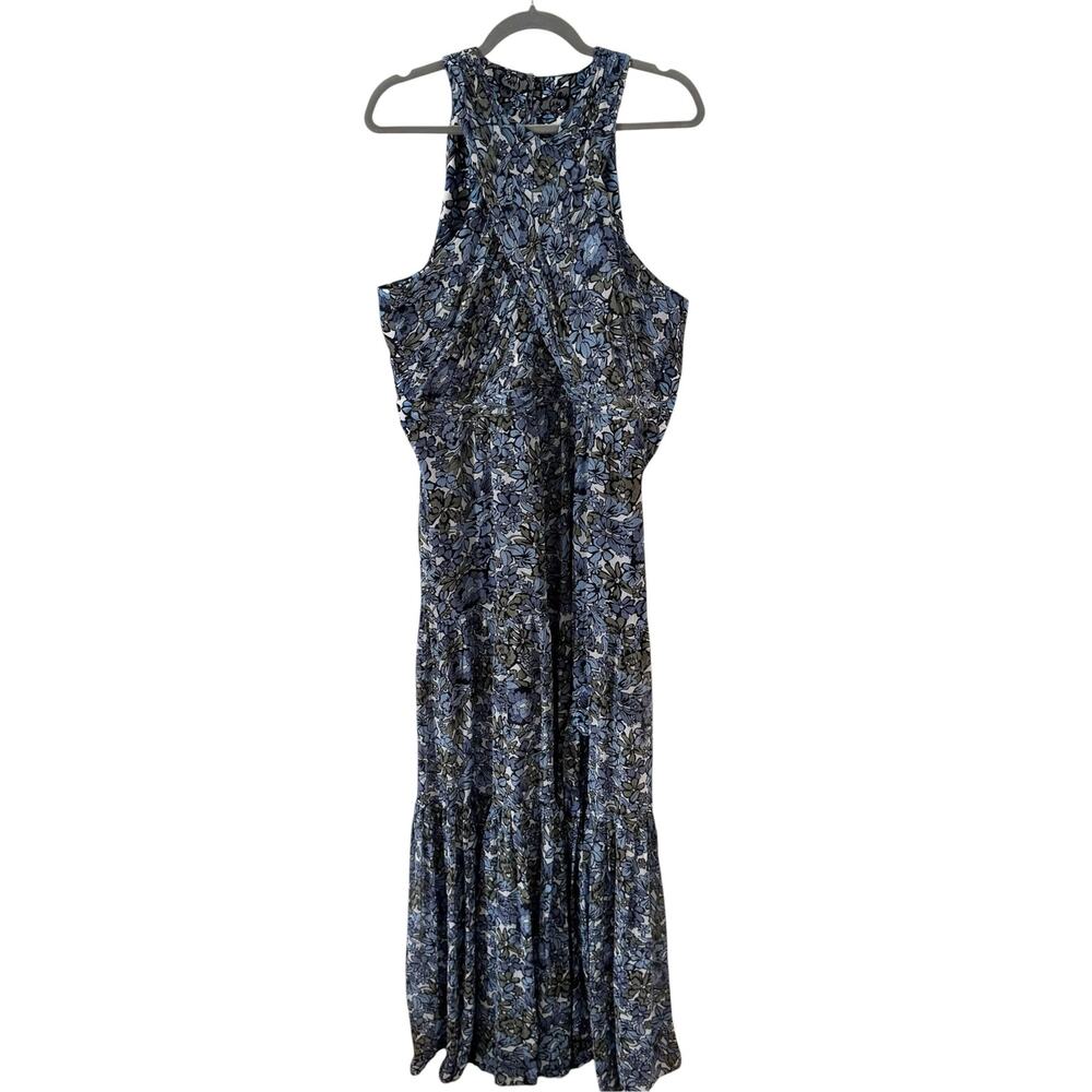 Veronica Beard Florencia Floral Print Silk Chiffon Maxi Dress Blue Size 12 - Picture 5 of 10